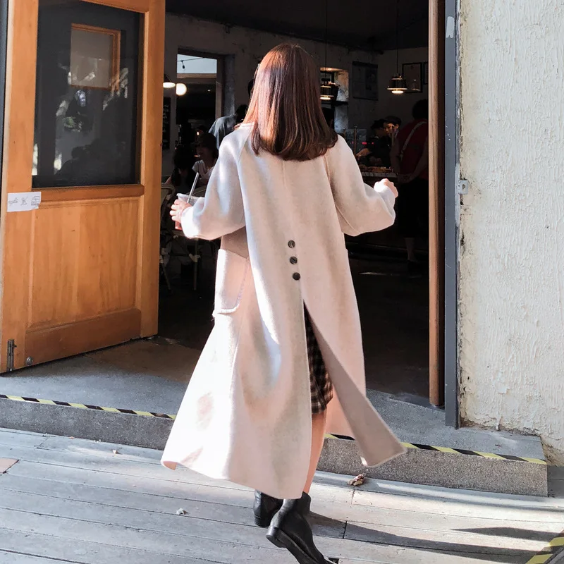 

Hepburn Wind Coat 2019 New Autumn Winter Students Wool Coat Womens Coats Fashion Jackets Women Coat Long Pockets Button