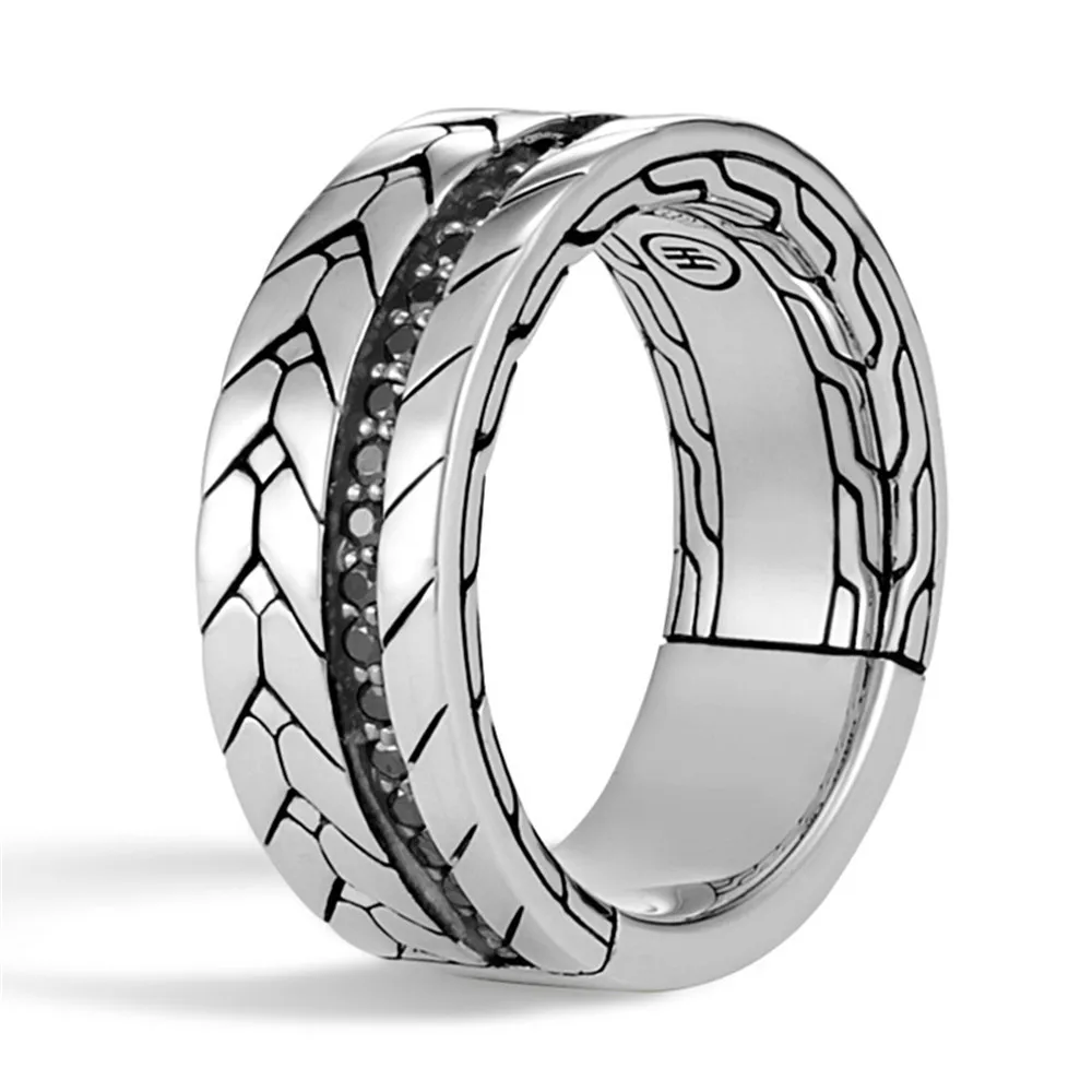 

Huitan Hot Sale Two Tone Band Ring with Black Cubic Zirconia Prong Setting Couple Bands Fashion Cocktail Party Rings For Men