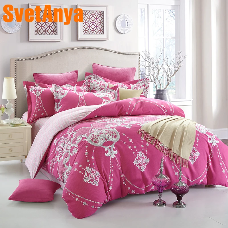 

Svetanya Sheet Pillowcase Quilt Cover Set sanded Cotton Printed Bedding Kit Double Queen King size Bedlinen Red