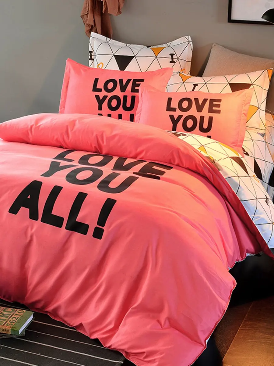

4Pcs Bedding Set Simple Big Letters Pattern Comfy Bedding Sheet Set