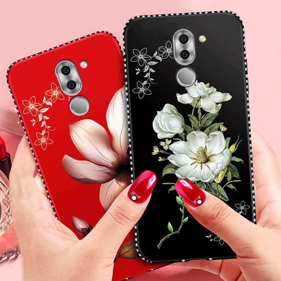 

New Rhinestone Case For Huawei Honor 6X Luxury 3D Relief Flower Girl Pattern Soft Silicone Protective Cover Huawei Honor 6X Case