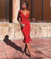 Сексуальное платье с v-образным воротом, Русалка черный, Красный Русалка Бандажное платье 2019 Трикотажные Элегантные Дизайнерские Вечерние