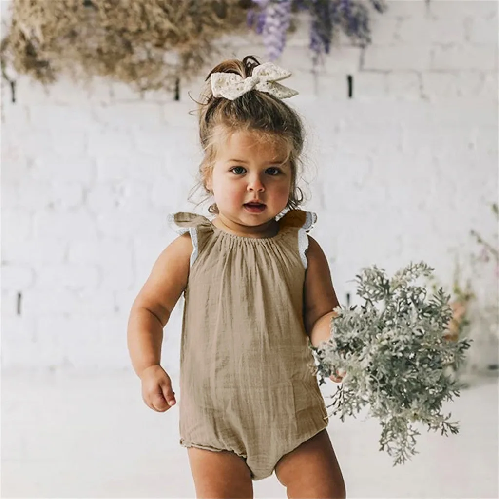 

Infant Baby Girls Fly Sleeve Lace Solid Print Ruffles Romper Clothes baby girl romper summer fashion baby clothes newborn 2019