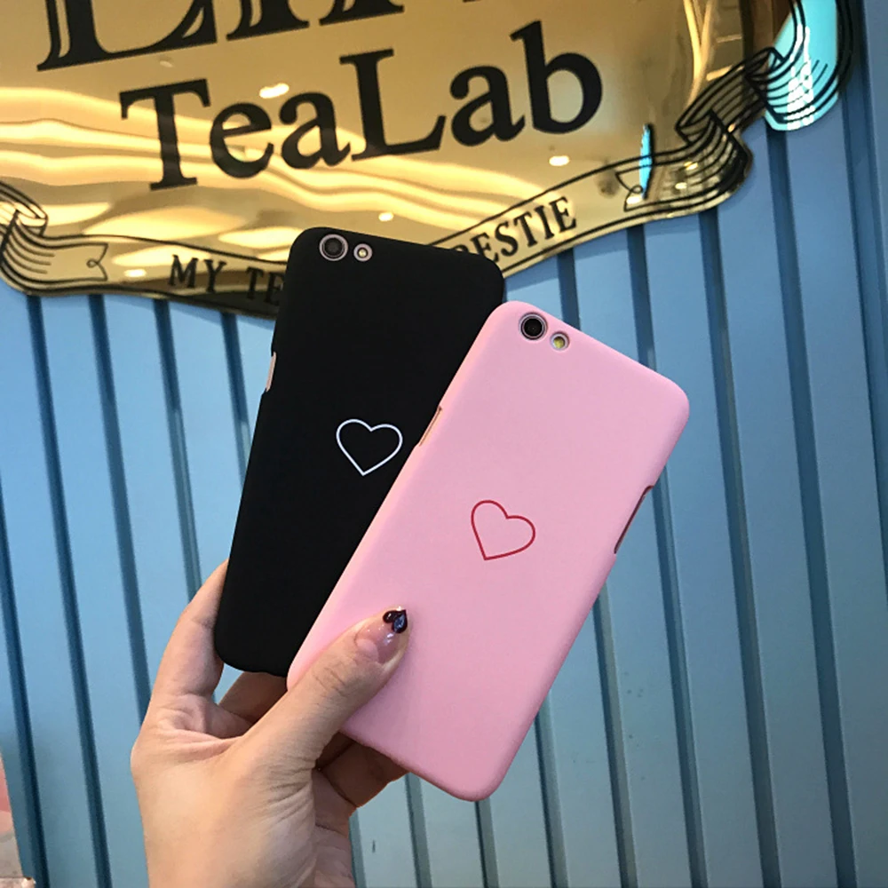 

OLLIVAN For iphone 7 x 6 8 6s Plus Cute Heart Couple Case Pink Black Hard PC Back Cover For OPPO R11 A57 A59 A77 Coque Fundas