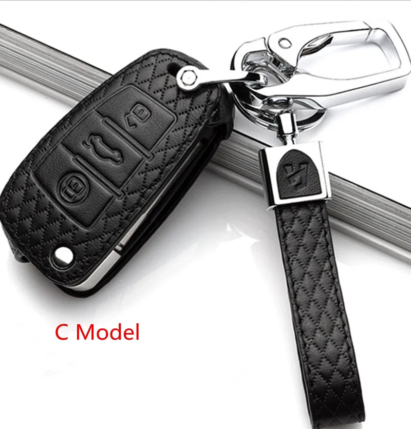 Чехол из натуральной кожи высокого качества для автомобильного ключа для Audi A2 A3 A4 A6 Tt, чехол для автомобильного ключа с 3 кнопками, складной чехол для дистанционного ключа - Название цвета: c Model black