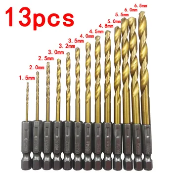 

13PCS High Speed Steel Drill Bit 1/4" Hex Shank 1.5-6.5mm Twist Drill Bit for cordless screwdrivers HSS Bit