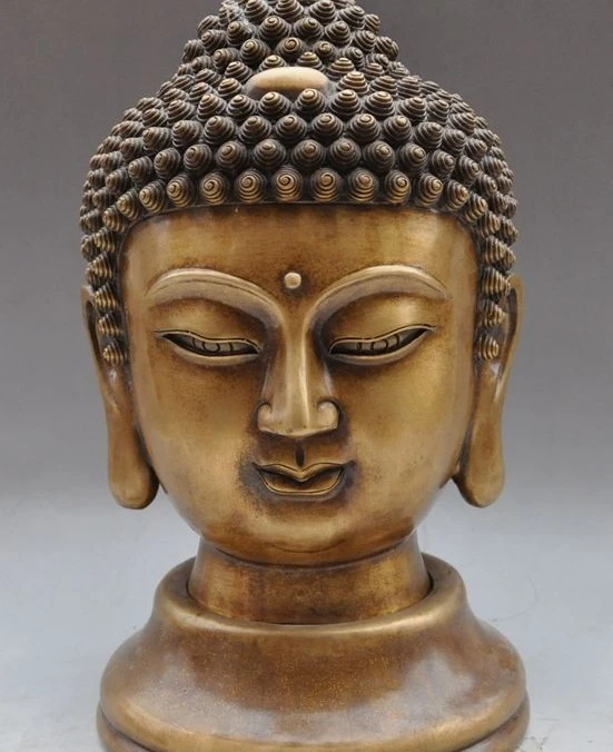 

14" china buddhism bronze pray joss sakyamuni Shakyamuni buddha head bust statue