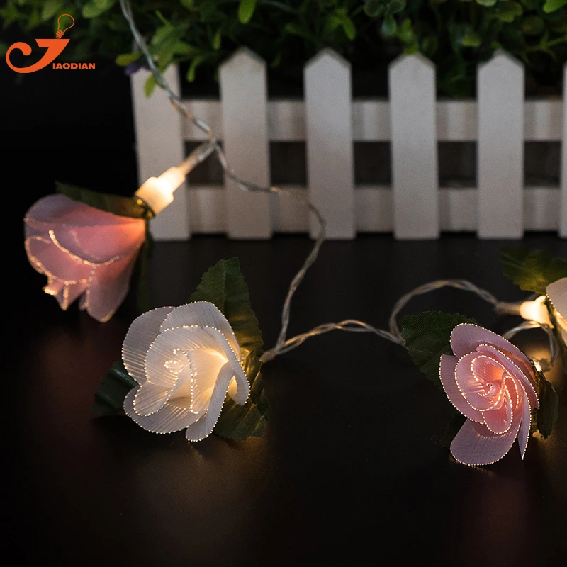 

Pink Rose string lights white flower 10pcs led lighting fairy fiber optical Spring decoration battery powered party indoor gift