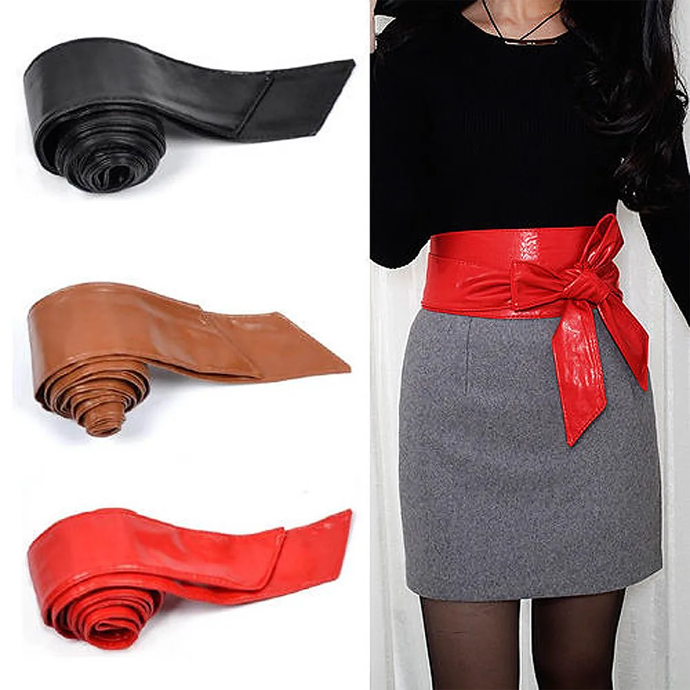Fashion Women 1pc Elegant PU Leather Wrap Belts Around Bowknot Bind