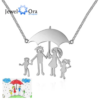 

Personalized 925 Sterling Silver Loving Family Drawing Pendant Necklace For Women DIY Handwritten Jewelry (JewelOra NE101687)