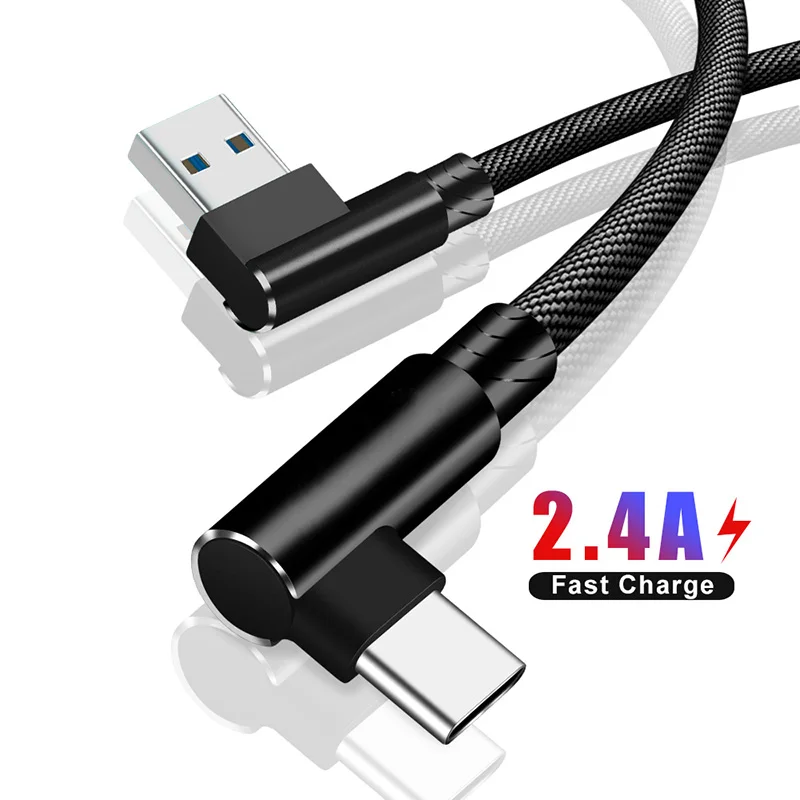 90 градусов локоть usb type C кабель Нейлон Плетеный 1 м/2 м/3 м Быстрая зарядка код данных для samsung s9 plus оneplus Huawei Xiaomi кабели