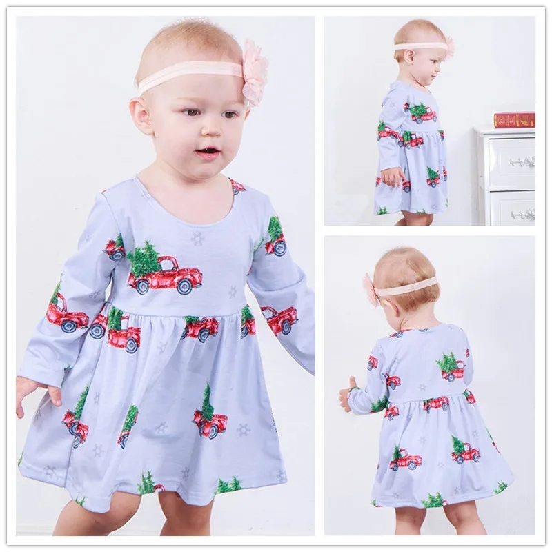 Baby Christmas Clothes Baby Dresses 2018 Princess 0-4years Girls Dress Cotton Baby Clothing Dress Cartoon Car Girls Clothes