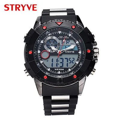 Mens Watches Top Brand Luxury Stryve Multifunction Sports Watch Military Heavy Dial 2 Time Zone Led Analog Quartz Digital Watch 