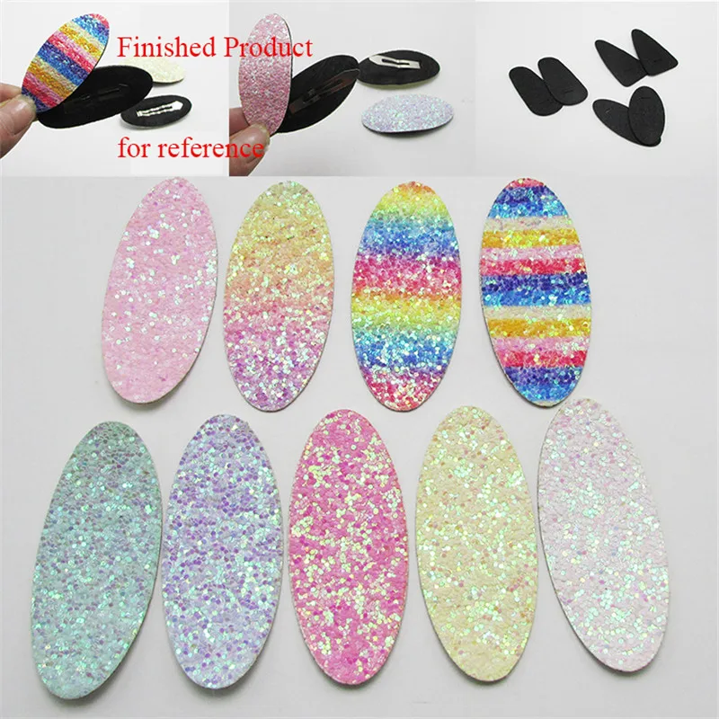 

2.5cmx6cm 9colors 18pcs/lot Gliter Hair Clip Cover Padded Appliques DIY handmade Children Hair Accessories
