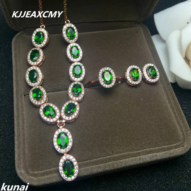 Kjjeaxcmy Fine Jewelry, 925 натуральный серебряной инкрустацией циркония диопсид Shinv пункте wai Люкс 3 комплекта колец и Серьги