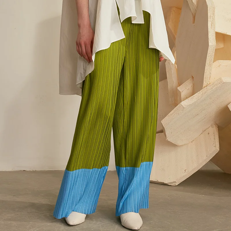 

LANMREM 2019 Summer New Trend Casual Fashion Women Loose Plus Contrast Color Pleated Thin Wide Leg Pants TC084