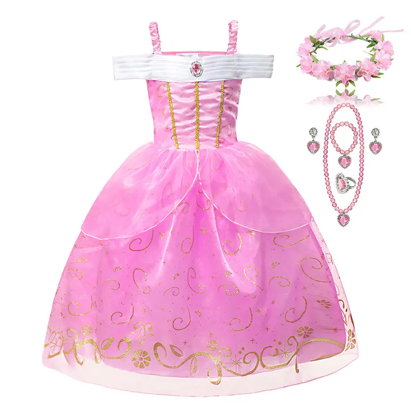Розовое летнее платье; Одежда для девочек; костюм Спящей Красавицы, принцессы Авроры; Детские вечерние костюмы для костюмированной вечеринки; бальное платье на День рождения; Vestidos