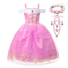 Розовое летнее платье; Одежда для девочек; костюм Спящей Красавицы, принцессы Авроры; Детские вечерние костюмы для костюмированной вечеринки; бальное платье на День рождения; Vestidos