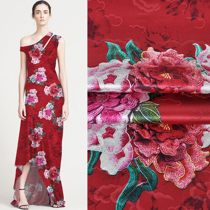 114 CM Breed 19 MM Blauw Roze Bloemen Jacquard Stretch Rode Zijde Satijn Stof Goed voor Zomer Jurk Rok Overhemd broek JH141 114 CM Breed 19 MM Blauw Roze Bloemen Jacquard Stretch Rode Zijde Satijn Stof Goed voor Zomer Jurk Rok Overhemd broek JH141
