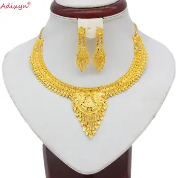 

Adixyn Gold Color/Copper India Jewelry Set Tassles Necklace/Earrings Trendy Arab/Ethiopian Jewelry For Women Girls Gifts N060813