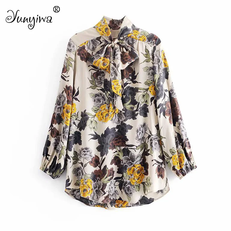 

Yuuyiwa Women Blouses Shirts Women's new wholesale bow knot flower print blouse Tops Blusas Mujer De