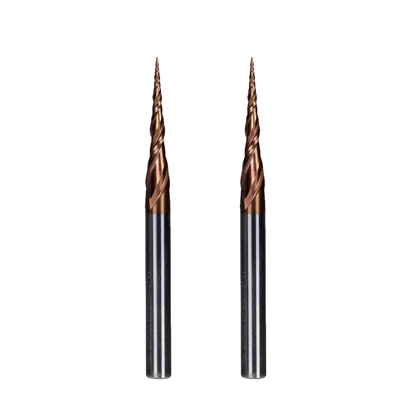 

2PCS R0.25*D6*30.5*75L*2F HRC55 Tungsten solid carbide Coated Tapered Ball Nose End Mills taper and cone endmills