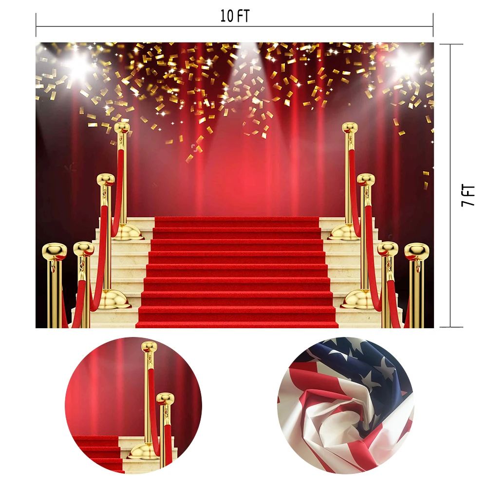 MTMETY Hollywood Red Curtain Background Red Carpet Stairs Props Vinyl Photography Video Backdrop for Graduation Party Decoration