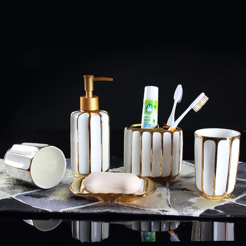 

Nordic villa model room bathroom luxury wash five-piece suit wash mug cupboard bathroom set LO728951