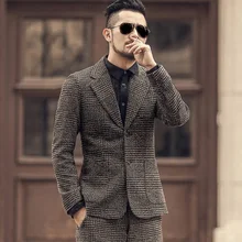 Зимний мужской шерстяной клетчатый тонкий костюм для отдыха метросексуал мужской повседневный Европейский стиль брендовый модный костюм куртка F196-2