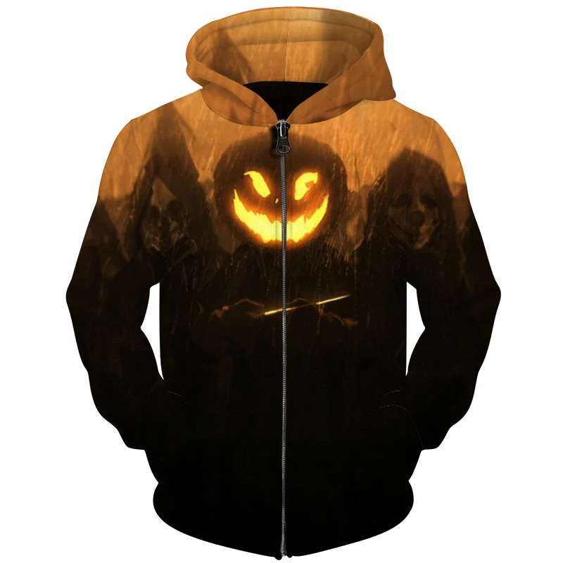 YOUTHUP 2018 Halloween 3d Hoodies Men Zipper Hooded Hoodies Mr. Pumpkin