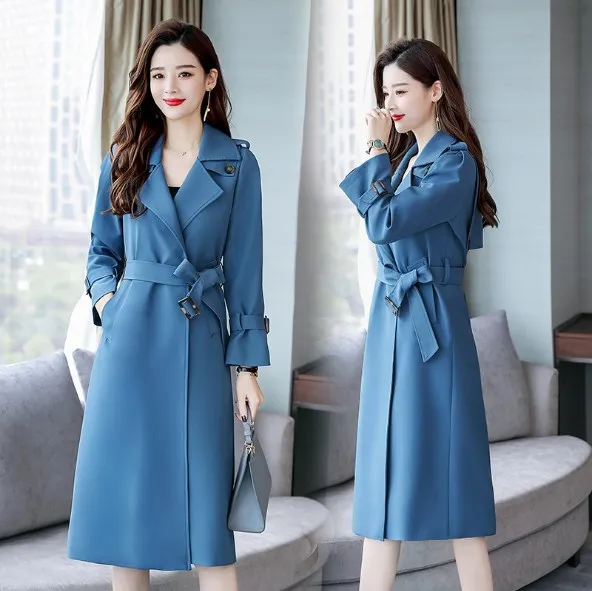 Office Ladies Knee Length Trench Coat for Women Spring Autumn Slim Casual Outerwear Female Long