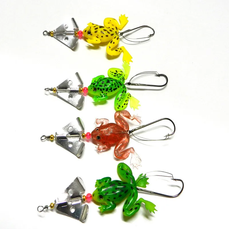 

4pcs Soft Frog Soft Fish Sequins Single Hook Green Fishing Bait Supply Road Asian Bait