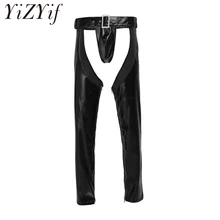 YiZYiF гей мужское сексуальное нижнее белье из искусственной кожи, эластичные обтягивающие штаны на молнии, леггинсы, открытые брюки с стрингами