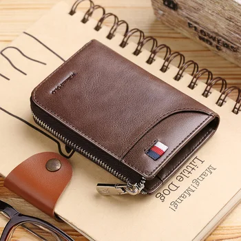 

WILLIAMPOLO Credit Card Holder Wallet Men Genuine Leather Simple Coin Pocket Purse Retro Card Holder with Zipper