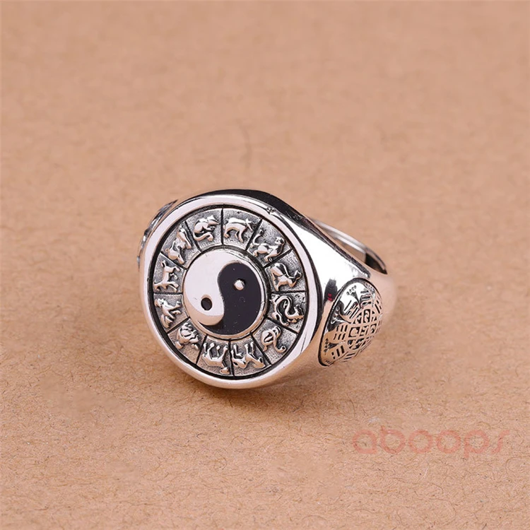 Винтажное 925 пробы Серебряное кольцо-Спиннер для мужчин и женщин