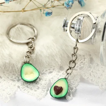 

1Pc 3D Printed Soft Pottery Avocado Heart Keychain Couples Jewelry Fruit Key Chain Ring Keyring Couple Bag Chain Jewelry