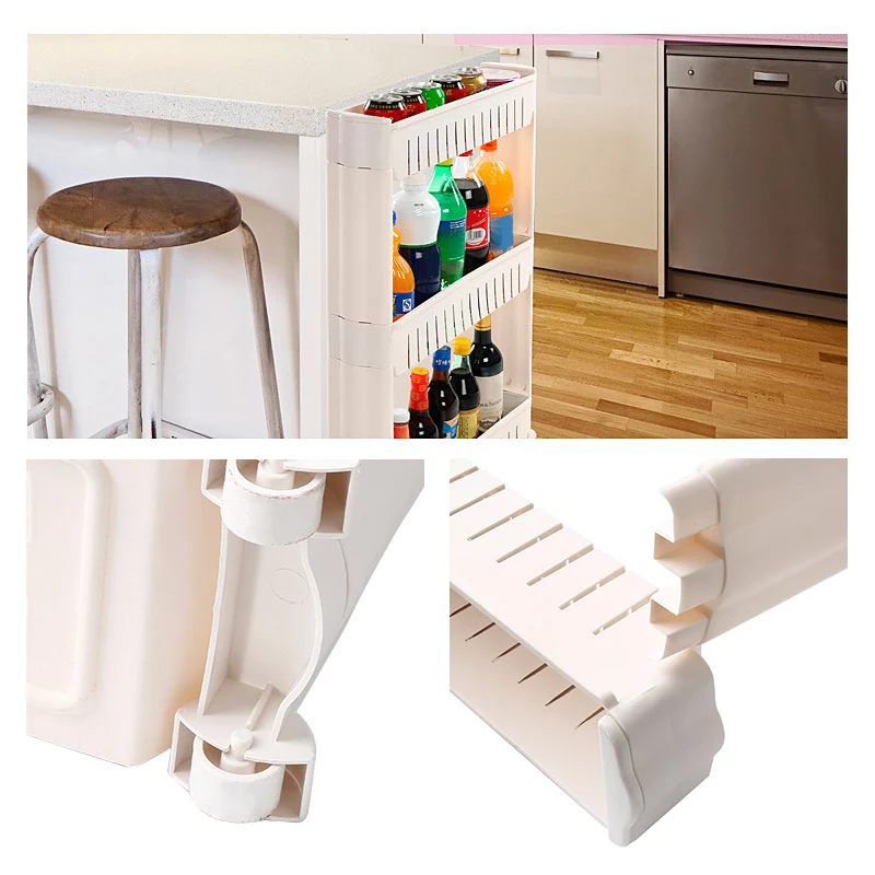 2018 New Kitchen Trolley 4 Floors Shelving Storage Shifted Niche Trolley with Four Caster for Kitchen Bathroom Storage Room HWC