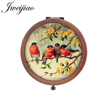 

JWEIJIAO Birds on the Branch Vanity mirror tree flowers nature Animal Vintage Copper Metal beautiful Portable mirror BP01