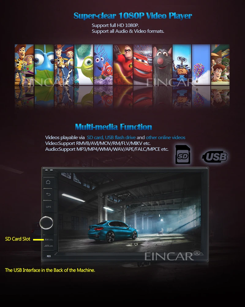 Top Double din Car NO DVD Player Android 5.1 Quad Core touch Screen 2din autoradio 1024*600 HD 1080P Video GPS Screen Mirroring OBD2 2