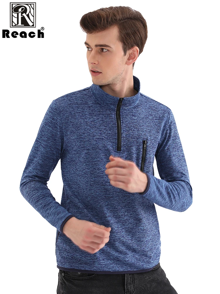 Reach Mens Casual Tops Long Sleeve Men Long Sleeve Solid Color Sweatshirt Male Casual Sportswear With Zipper Pocket EU Size 