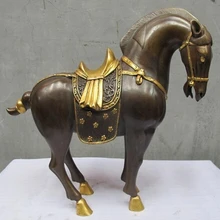 Bi001999 Royal фиолетовый Бронзовый 24 К Золото Позолотить Тан Верховая Лаки богатство Фэн-Шуй Статуя