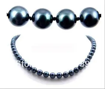 

huij 003198 huge AAA+ 9-10MM TAHITIAN BLACK PEARL NECKLACE 14k