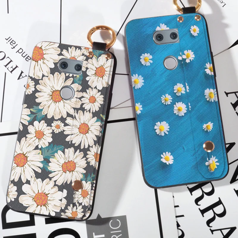 

Flowers Phone Case For LG Optimus G4 G4C G5 G6 Cover Wrist Strap Hand Band Cases For LG Magna V20 V30 Bag Cover