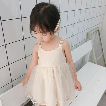 

2019 Summer New Arrival korean style cotton pure color all-match princess suspender bubble dress for cute sweet baby girls
