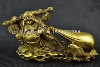 

Old Handwork Copper Carving Buddha Carry Sack Of Gold Coin Big Statue