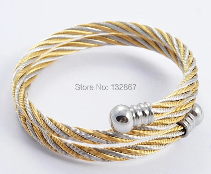 

Stainless Steel Two-Tone Twisted Cable Wire Womens Cuff Bangle Bracelet For Wife .fiancee Gifts