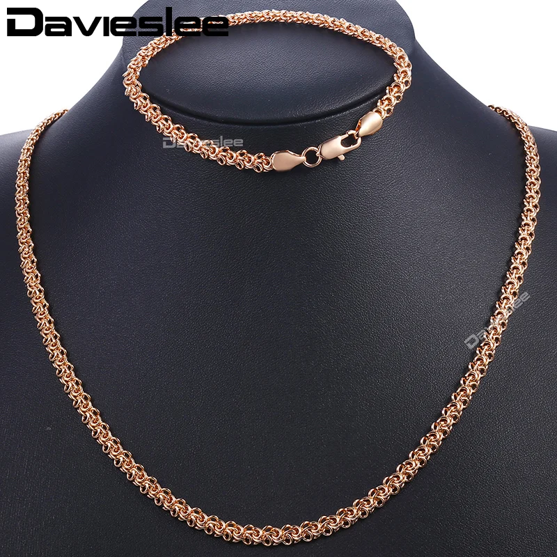 

Davieslee Rose Gold Bracelet Neckalce Set For Women Men Swirl Chain Jewelry Sets 2018 Wholesale Dropshipping Jewelry 6mm DGS204