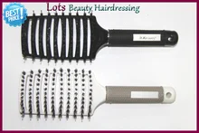 Professional Curved Shape Vent Hair Brush Wide Teeth With Pure Bristle Anti static Tangle Hair Comb