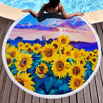 

Everybody Loves Beach Summer Lush Sunflower Printing Beach Towel Polyester Beach Pad Towel Circle Yoga Mat Large Round Tapestry