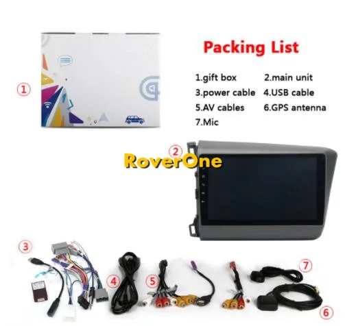 Discount RoverOne Android 9.0 Octa Core Car Radio GPS For Honda For Civic 2012 2013 2014 Touchscreen Multimedia Player Stereo Bluetooth 5